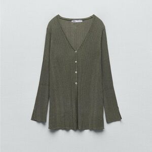 Zara Olive Green Ribbed Midi Skirt